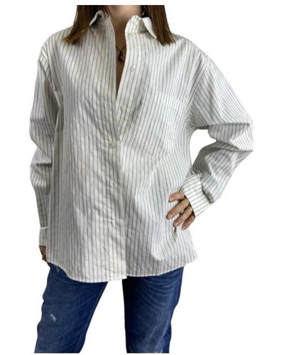 Anine Bing Camisa blanca a rayas oversize - Gris