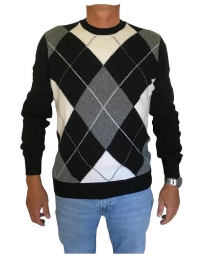 Gran Sasso Kontrast diamond crewneck sweaters - Schwarz