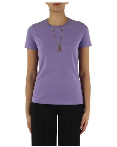 Elisabetta Franchi T-shirt in cotone con dettaglio collana logo - Viola