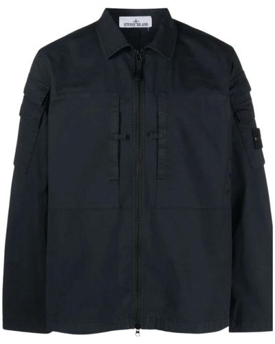 Stone Island Navy zip shirt - klassischer stil - Blau