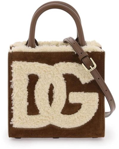 Dolce & Gabbana Shearling logo mini tote tasche - Mettallic