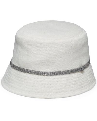 Brunello Cucinelli Sombreros blancos de mezcla de algodón con perlas - Gris