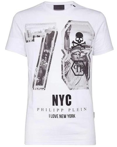 Philipp Plein Kristallverziertes baumwoll-t-shirt mit schädel - Weiß