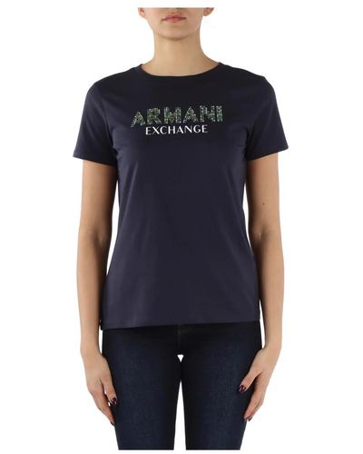 Armani Exchange T-shirt in cotone con logo - Blu