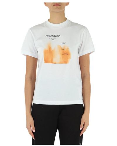 Calvin Klein T-shirt in cotone con scritta logo a rilievo - Bianco