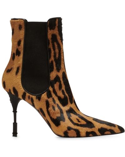 Balmain Moneta leopard print leather ankle boots - Marrone