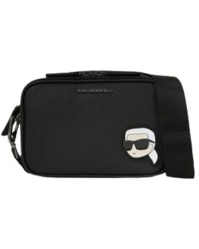 Karl Lagerfeld Borsa a tracolla nera con chiusura a zip e tracolla regolabile - Nero