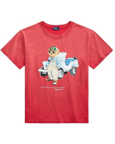 Polo Ralph Lauren T-shirt in cotone con stampa logo rosso