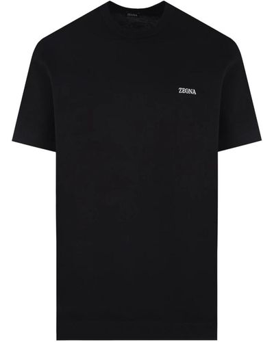 Zegna Magliette nera in cotone con logo ricamato - Nero