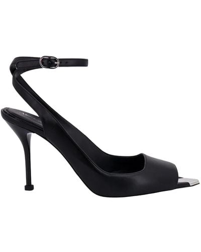 Alexander McQueen Sandalias de lujo de cuero con correa de tobillo ajustable - Negro