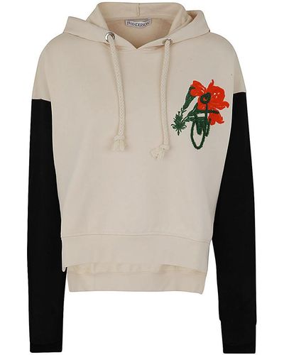 JW Anderson Iris print relaxed fit cropped hoodie - Blanco