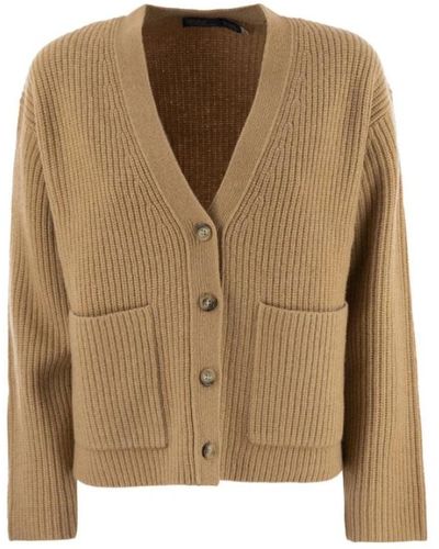 Ralph Lauren Cardigan in lana e cashmere a coste - Neutro