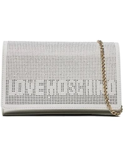 Love Moschino Stilvolle schultertasche mit strass-logo - Grau