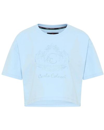 carlo colucci Cropped Oversize T-Shirt Daz - Blau