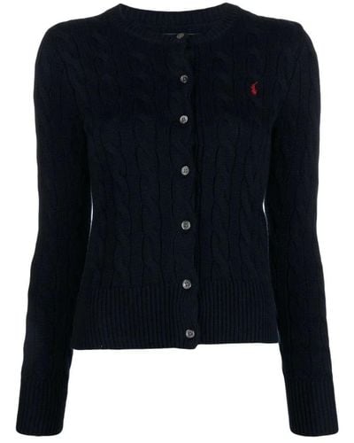 Ralph Lauren Hunter Vy Cable-knit Brand-embroidered Cotton Cardigan X - Blue