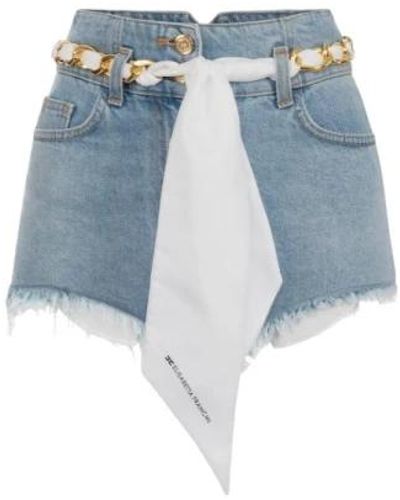 Elisabetta Franchi Shorts de mezclilla con cinturón - Azul