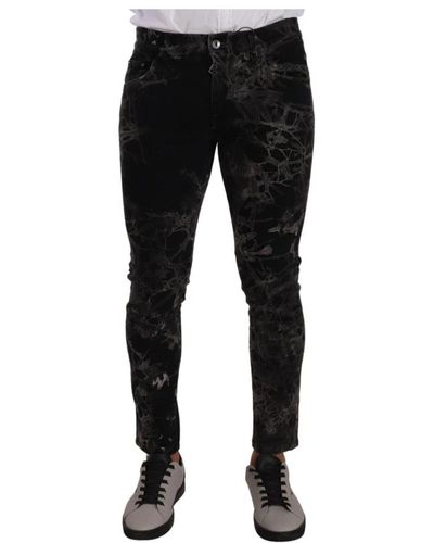 Dolce & Gabbana Black patterned skinny slim fit jeans - Nero