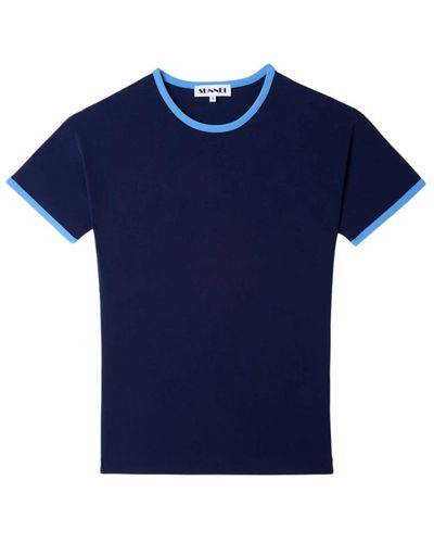 Sunnei Dunkelblaues stretch t-shirt mit kontrastborten