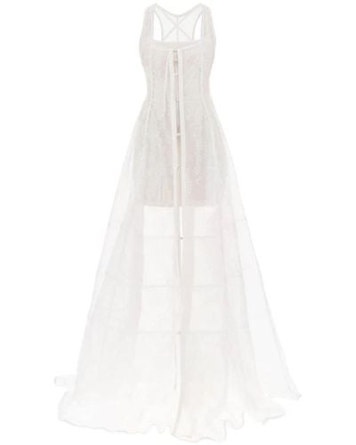 Jacquemus Maxi vestito negligee con paillettes - Bianco