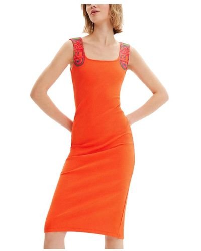 Desigual Vestito arancione con scollo quadrato