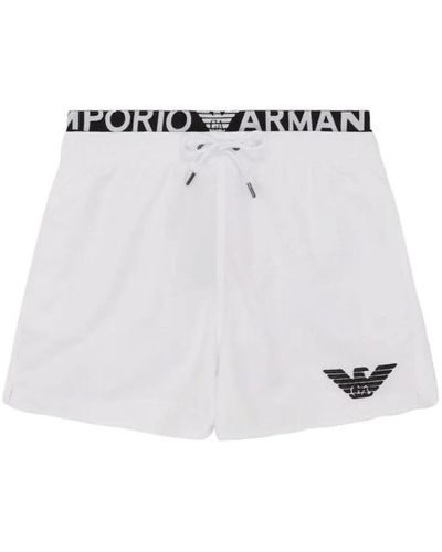 Emporio Armani Weiße swim boxer mit logo band und taschen mit gesticktem adler