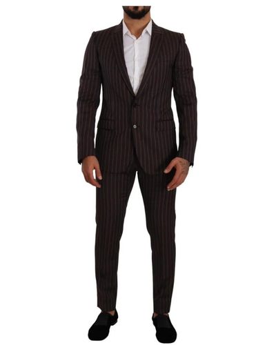 Dolce & Gabbana Bordeaux martini striped slim fit 2 piece suit - Nero