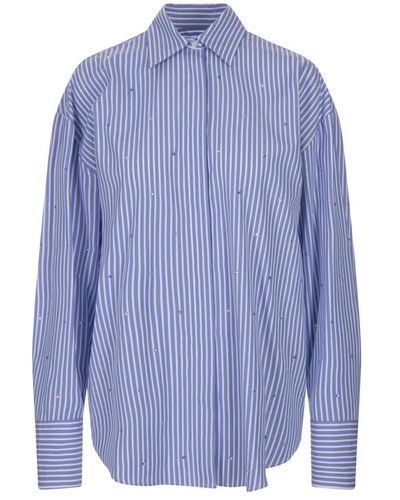 MSGM Blau gestreiftes oversized shirt mit strass
