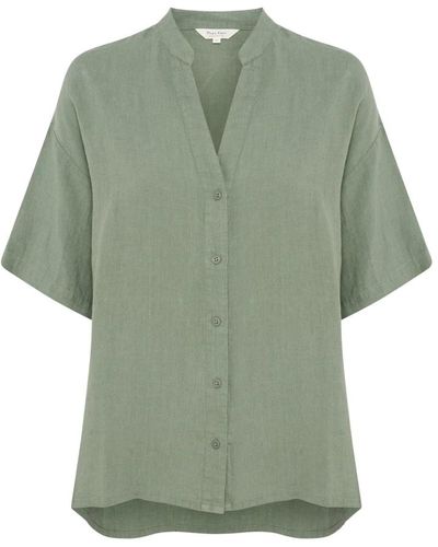 Part Two Blusa de lino verde manga corta cuello en v