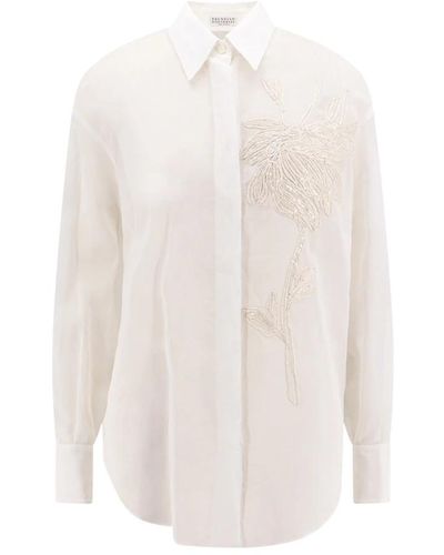 Brunello Cucinelli Weiße hemd mit spitzkragen made in italy