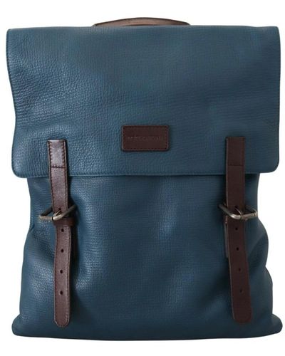 Dolce & Gabbana Calfskin Leather Logo Plaque Backpack Bag - Blue