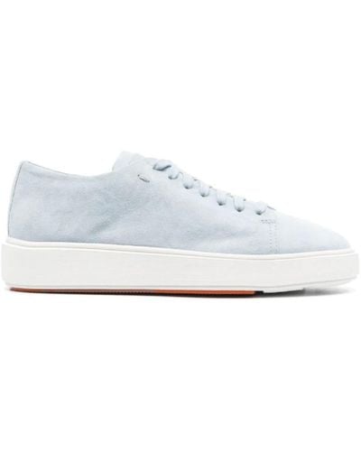 Santoni Sneakers in pelle blu con logo in rilievo - Bianco