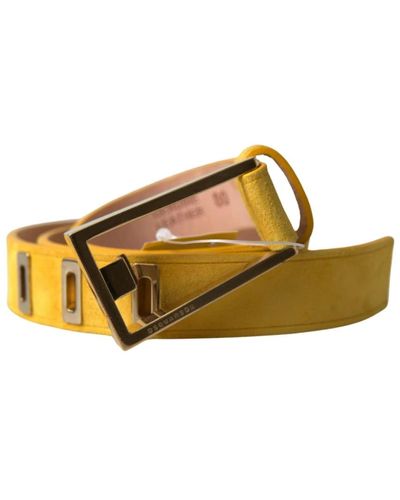 DSquared² Cintura in pelle scamosciata gialla con fibbia in metallo argentato - Giallo