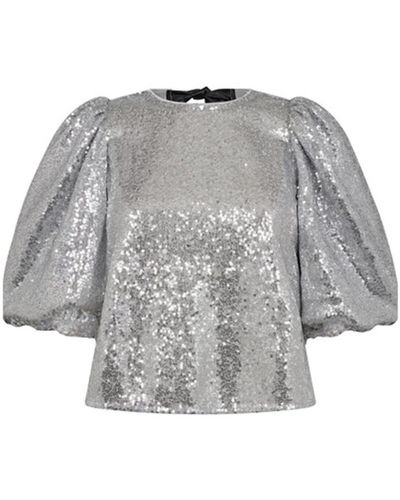 co'couture Blusa de lentejuelas con lazos 930-plata - Gris