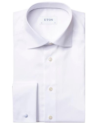 Eton Weißes signature twill hemd - französische schette slim - Blau