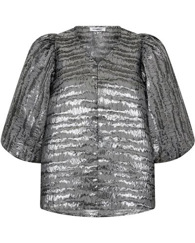 co'couture Metallic streifen bluse - Grau