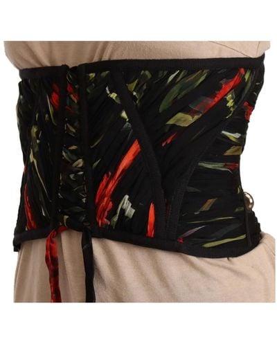 Dolce & Gabbana Black corset belt stretch waist strap silk top - Nero