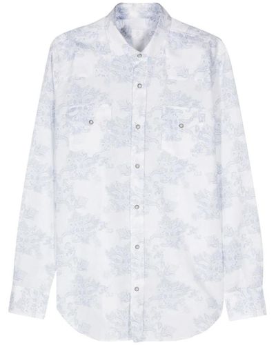Eleventy Camicia blu a fiori - Bianco