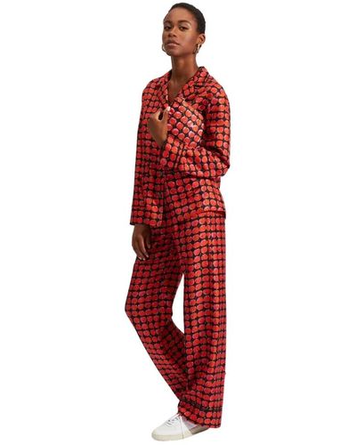 La DoubleJ Luxuriöses seidenpyjama-set,seidener pyjama für erholsamen schlaf - Rot