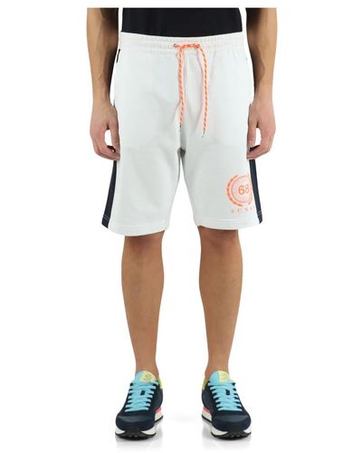 Sun 68 Pantaloncino sportivo in cotone garzato con stampa logo - Blu