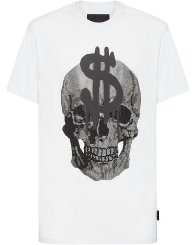 Philipp Plein Logo strass baumwoll t-shirt - Grau