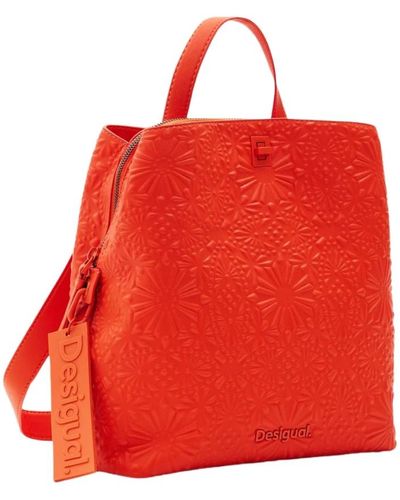 Desigual Korallfarbener einfacher rucksack mit reißverschlusstaschen - Rot