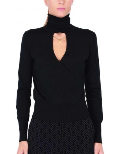 Elisabetta Franchi Jersey de cuello alto de lanaegra con corte delantero - Negro