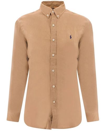 Polo Ralph Lauren Camicia in lino slim fit con ricamo logo - Neutro