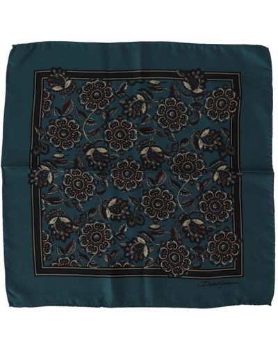 Dolce & Gabbana Quadratischer Taschentuchschal aus blauer Blumenseide - Grün