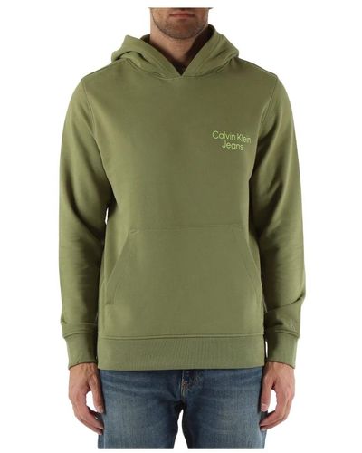 Calvin Klein Baumwollkapuzenpullover mit kontrastdetails - Grün