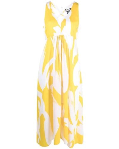 DKNY Vestido largo con estampado floral - Metálico