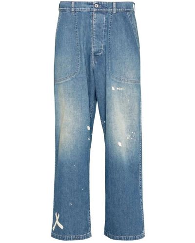 Maison Margiela Jeans de pierna ancha con salpicaduras de pintura - Azul