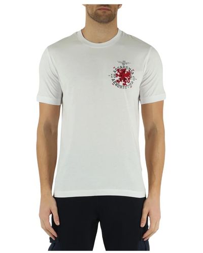 Aeronautica Militare T-shirt in cotone con ricamo logo frontale - Bianco