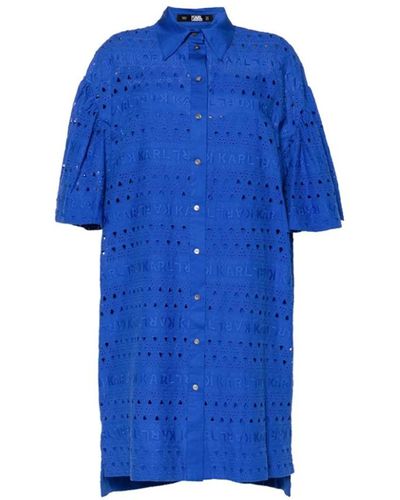 Karl Lagerfeld Blaues besticktes hemdkleid
