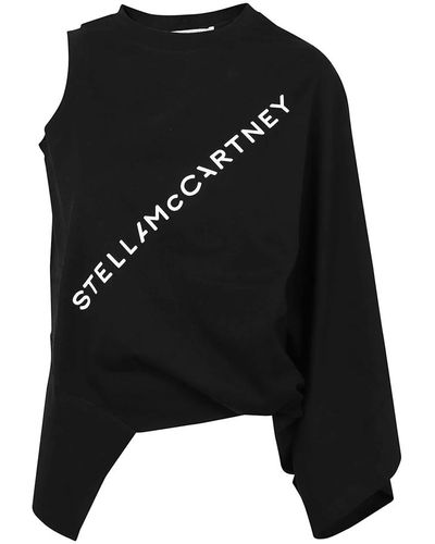 Stella McCartney Fluid logo one sleeve top - Schwarz